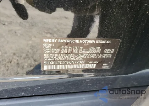 2015 BMW X6 xDrive35I из США, поврежденный, VIN 5UXKU2C51F0N77322